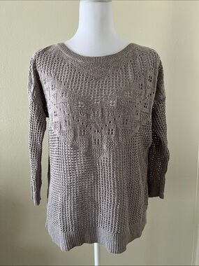 American Eagle Outfitters Taupe Open-Knit Crewneck Sweater